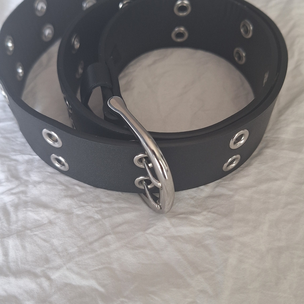 Black Leather Belt with Silver Buckle